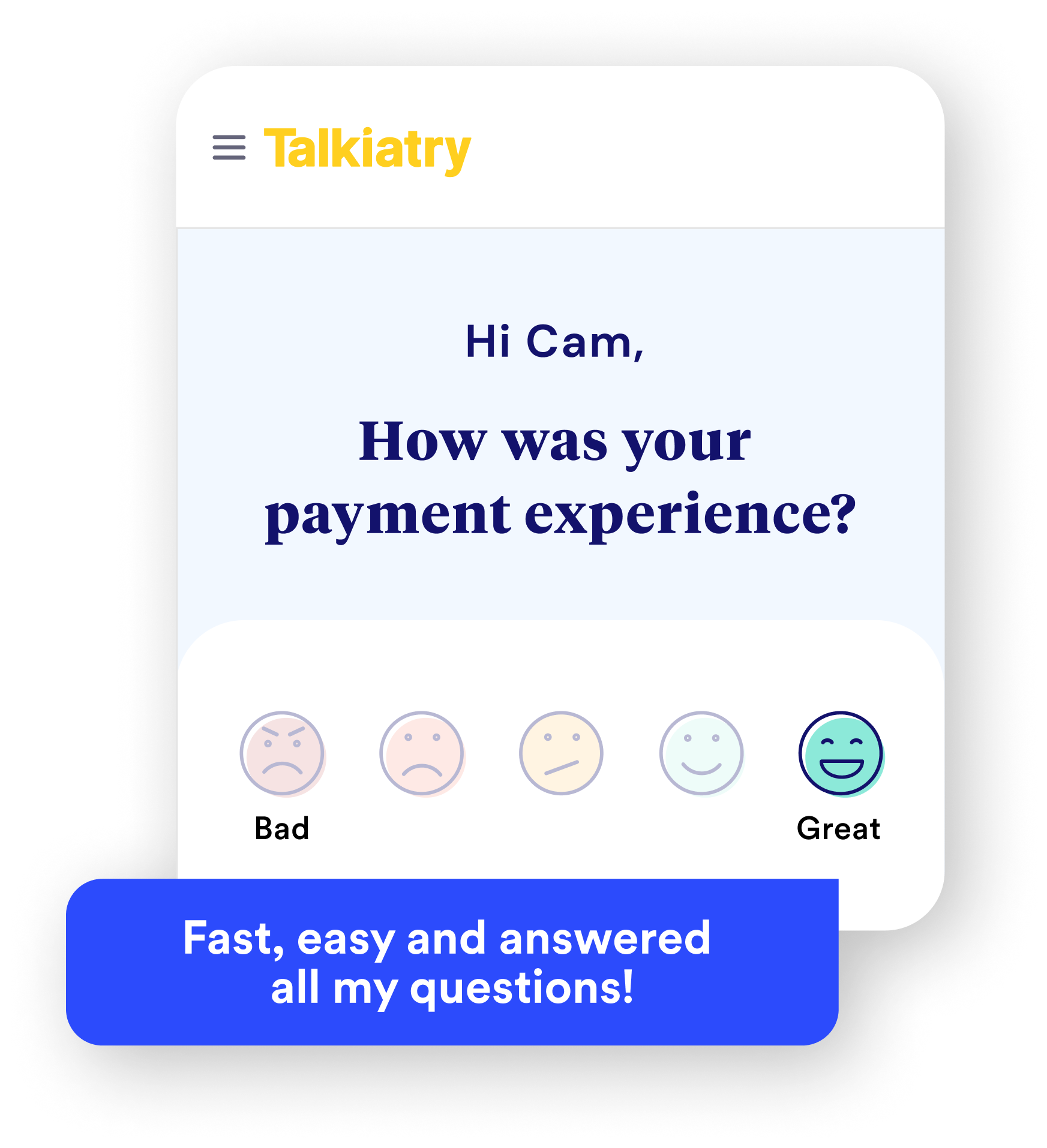 With 96% of payments online, Talkiatry frees patients to focus on treatment — not billing